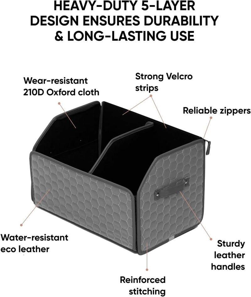 Owleys Foldable Trunk Organizer For Car - Trunk Organizers Car Storage - Collapsible Auto Trunk Organizer With Lid - Small And Large Cargo Organizer - Trunk Organization (Gray 21) - Image 3